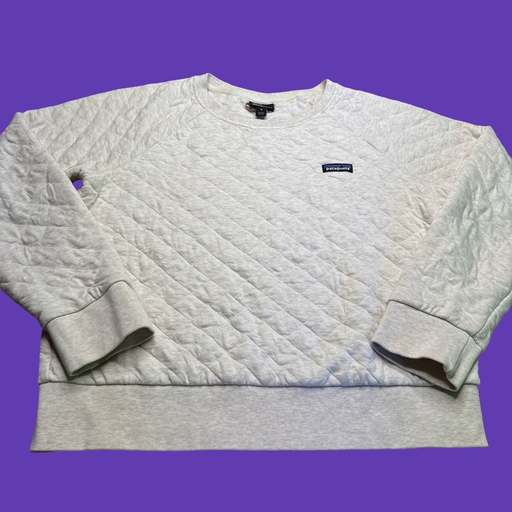 Patagonia Womens Sweatshirt Medium Beige Quilted Organic Cotton Crewneck Outdoor